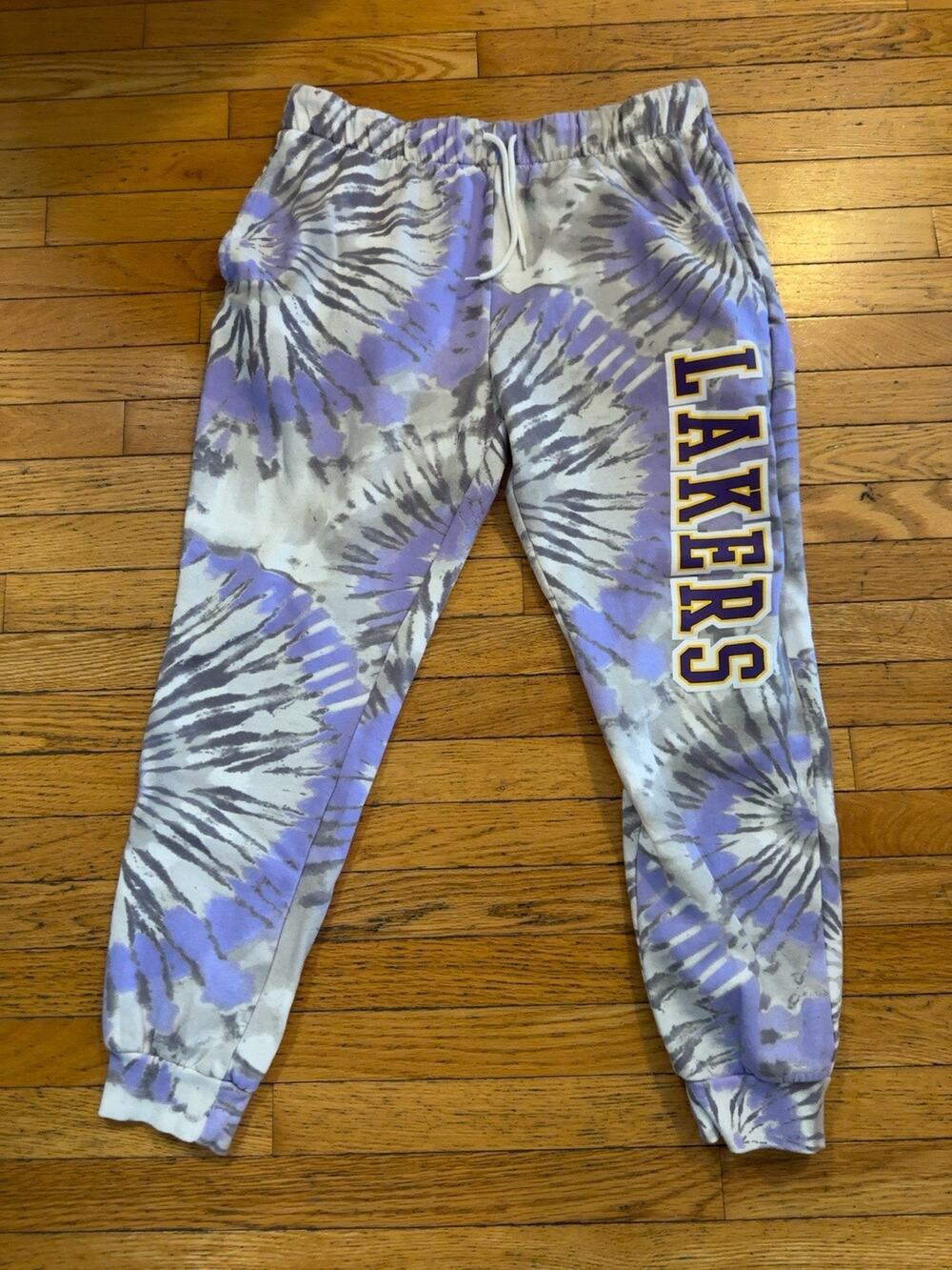 LA Lakers Tie Dye Jogger Sweatpants XXL Purple Gray Hybrid Apparel NBA